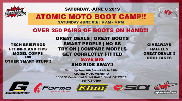 Atomic Moto Boot Camp and Tent Sale